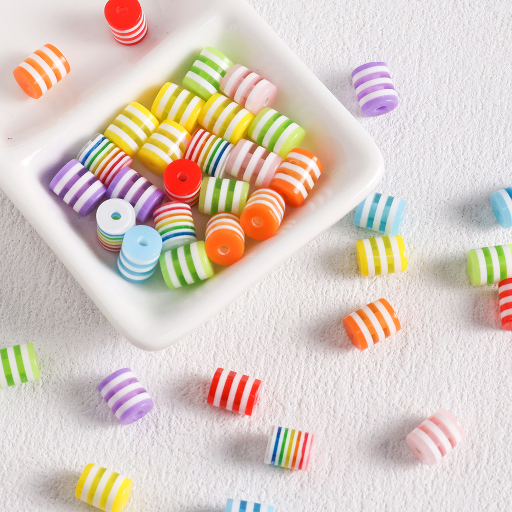Jewelry Making Event - 100 Pcs/Lot Rainbow Cylindrical Stripe Resin