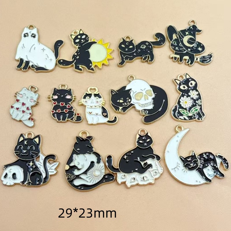 Jewelry Making Parts - 10pcs Original Alloy Enamel Black Cat