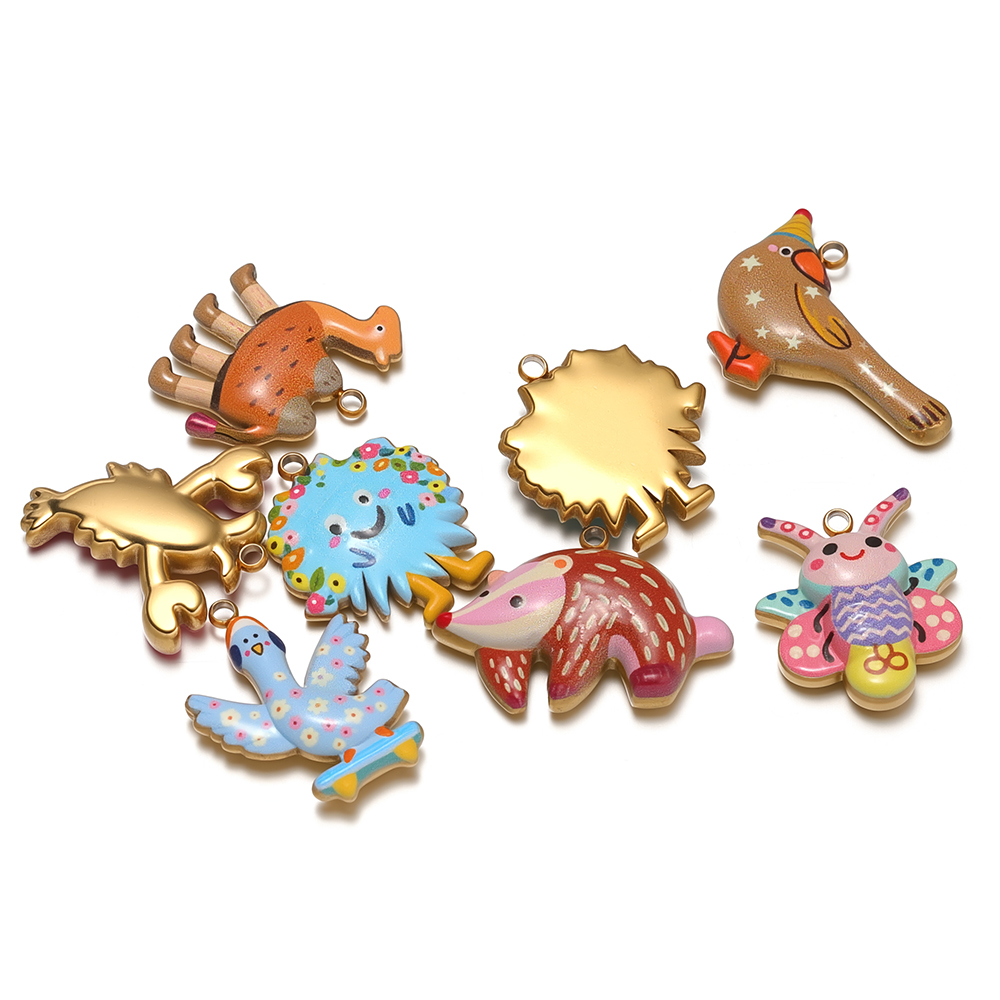Jewelry Making For Kids - 4pcs Stainless Steel Enamel Animals Charms