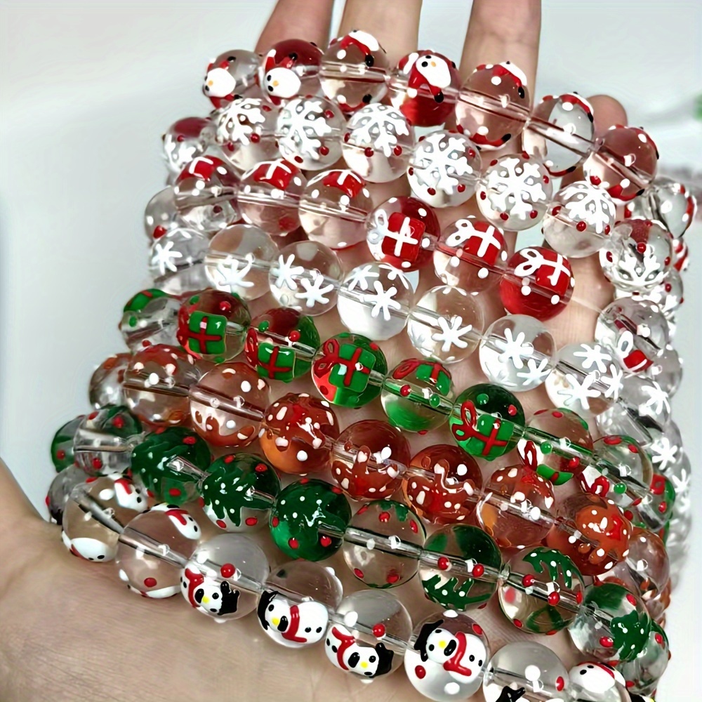 Jewelry Making Event - 15Pcs 12mm Christmas transparent Glass Hand-drawn